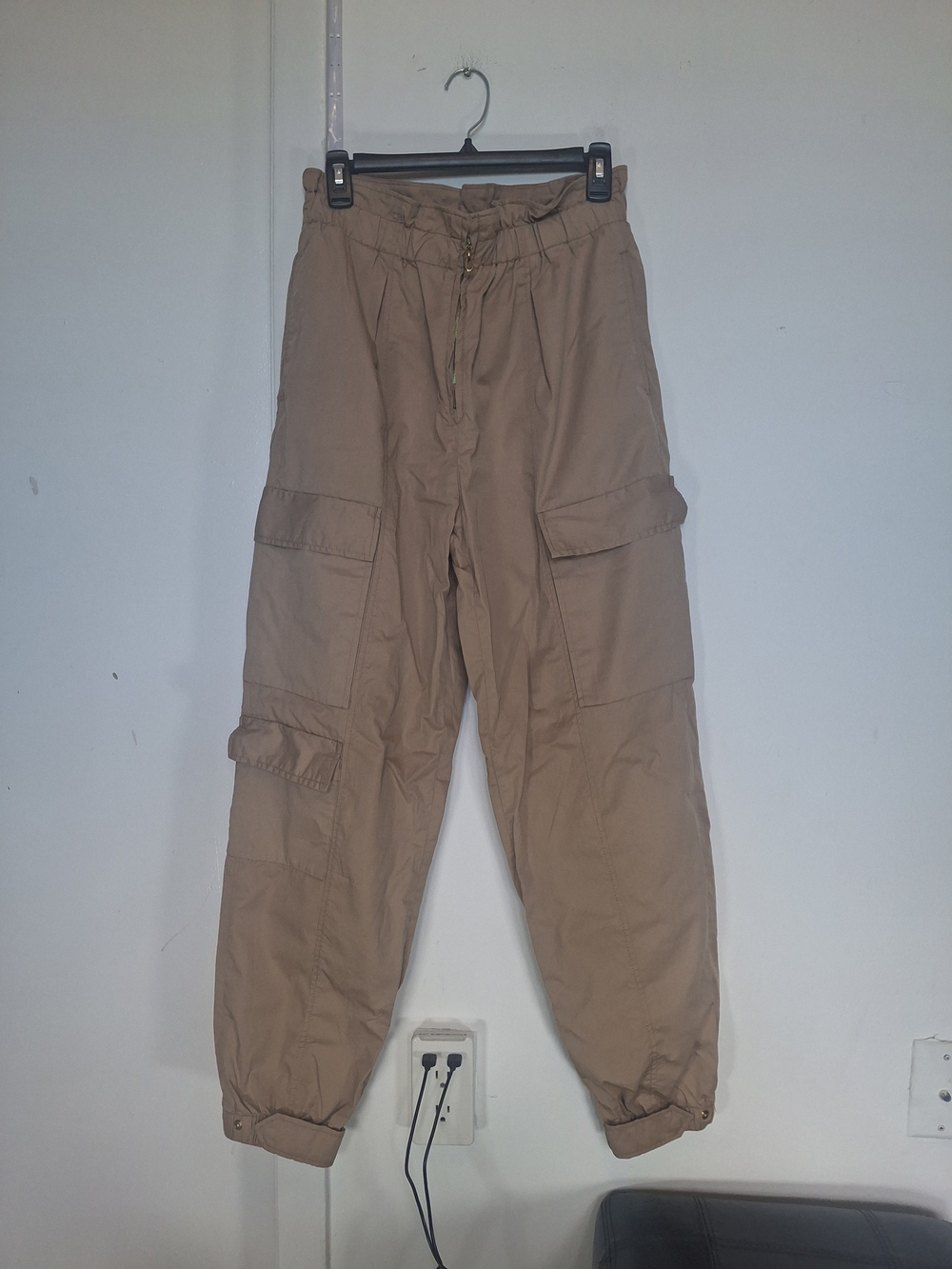 Sandro Beige Cargo Jogger Pants with Utility Pockets